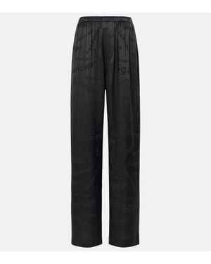 Balenciaga Silk Wide-Leg Pants - Black