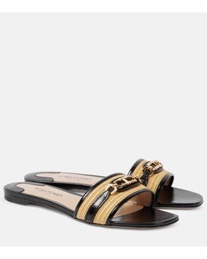 Tom Ford Whitney Leather And Raffia Slides - Natural