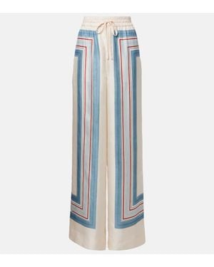 Zimmermann Printed Silk Wide-Leg Pants - Blue