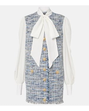 Balmain Cotton-Blend Tweed Minidress - Blue