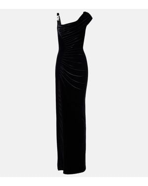 Versace Asymmetric Gathered Velvet Gown - Black