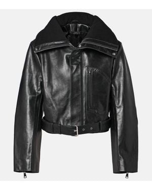 Victoria Beckham Cropped Belted Leather Biker Jacket - Black