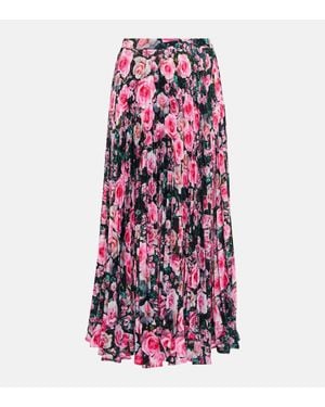 Christopher Kane Floral High-Rise Pleated Midi Skirt - Red