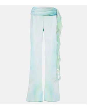 Bananhot Shawn Ruffled Sheer Flared Trousers - Blue