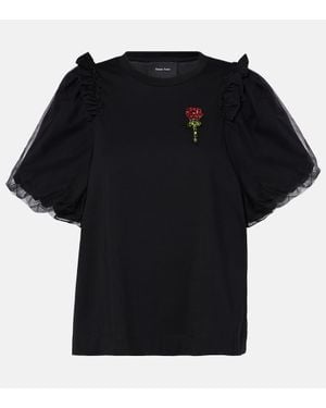 Simone Rocha Verziertes Top Aus Tuell Und Jersey - Schwarz