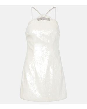 Self-Portrait Bow-Detail Sequined Minidress - White