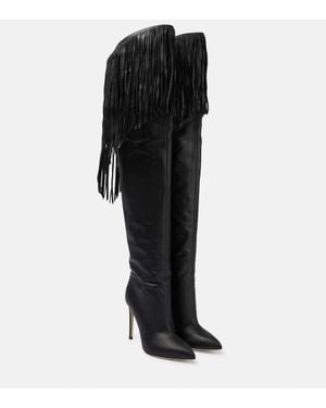 Paris Texas Fringed Leather Over-The-Knee Boots - Black