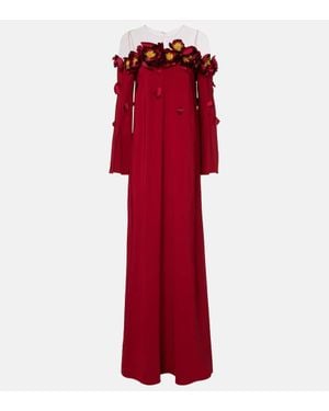 Oscar de la Renta Floral-Appliques Gown - Red