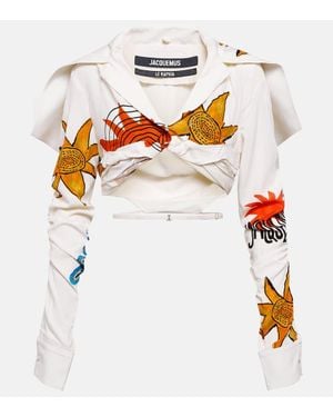 Jacquemus La Chemise Meio Printed Cropped Shirt - White