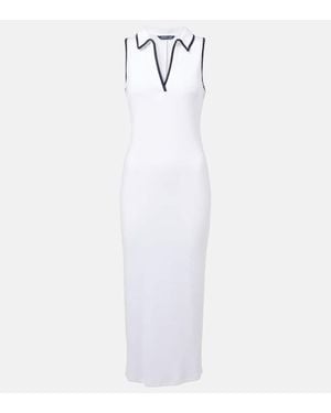 Veronica Beard Darien Ribbed-Knit Cotton-Blend Polo Dress - White