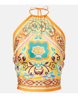 Etro Halterneck Printed Silk Top - Metallic