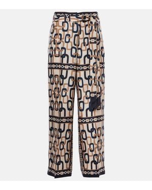 Max Mara Brina Printed Silk Twill Wide-Leg Trousers - White