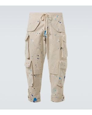Greg Lauren Painters Printed Cotton Cargo Pants - Natural