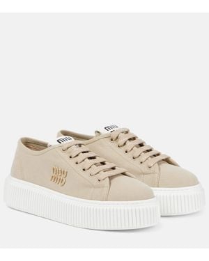 Miu Miu Plateau-Sneakers Aus Denim - Natur