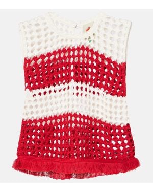FARM Rio Striped Crochet Cotton Vest - Red
