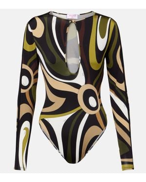 Emilio Pucci Marmo Printed Satin Bodysuit - Black