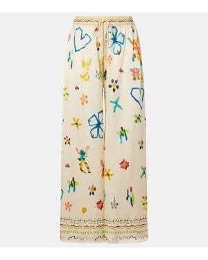 ALÉMAIS Pantalones Palazzo Sidi De Seda Floral - Metálico