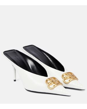 Balenciaga Square Knife Bb Python-Effect Leather Mules - White