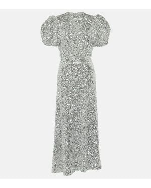 ROTATE BIRGER CHRISTENSEN Puff-Sleeve Sequined Midi Dress - Grey