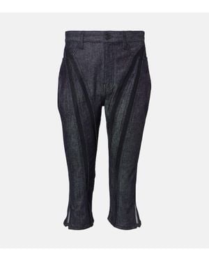 Mugler Caprihose Aus Denim Mit Mesh - Blau