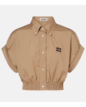 Miu Miu Crop Top En Popelin De Algodon Con Logo - Neutro