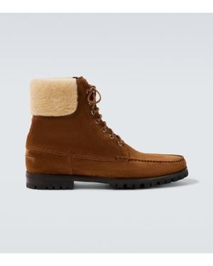 Manolo Blahnik Sycamor Shearling-Trimmed Suede Boots - Brown