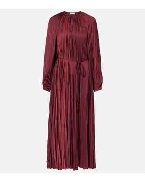 Ulla Johnson Alexia Satin Plisse Midi Dress - Red