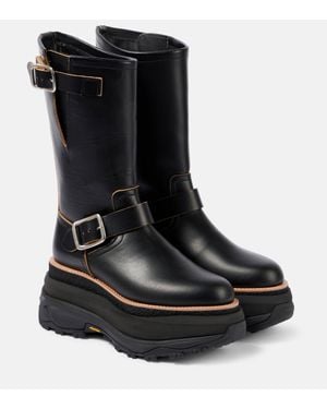 Sacai Leather Platform Biker Boots - Black