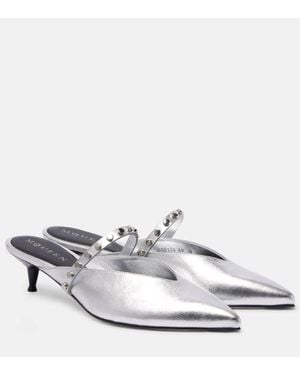 McQueen Embellished Metallic Leather Mules - White