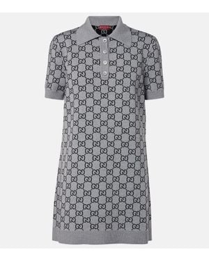 Gucci Gg Wool-Blend Polo Dress - Grey