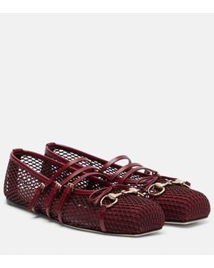 Gucci Horsebit Mesh And Leather Ballet Flats - Red