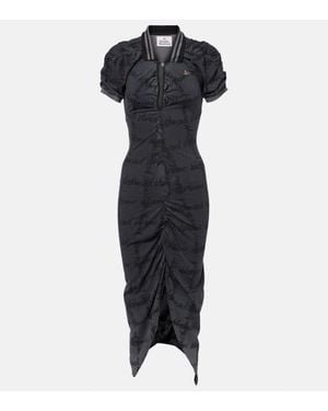 Vivienne Westwood Pulling Gathered Cotton Pique Midi Dress - Black