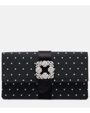 Manolo Blahnik Capri Embellished Polka-Dot Satin Clutch - Black