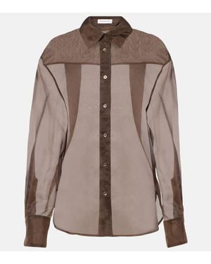 Frankie Shop Peri Sheer Silk-Blend Shirt - Brown