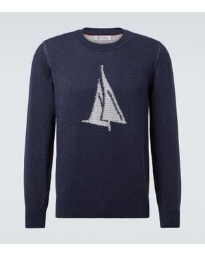 Brunello Cucinelli Pullover Aus Baumwolle - Blau