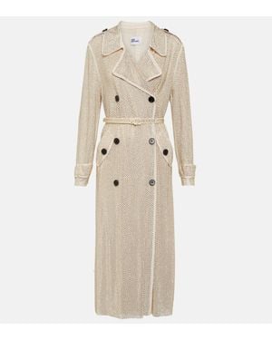 Self-Portrait Crystal-Embellished Trench Coat - Natural