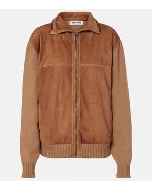 Miu Miu Jacke Mit Velourlsleder - Braun