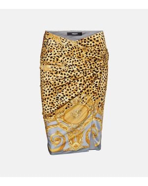 Versace Printed Gathered Jersey Miniskirt - Metallic