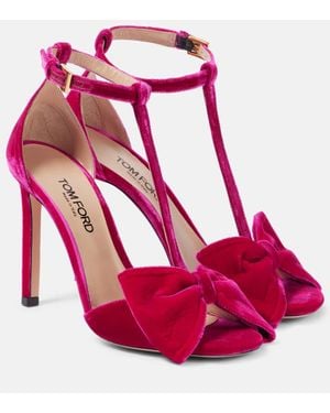 Tom Ford Brigitte Bow-Detail Velvet Sandals - Red