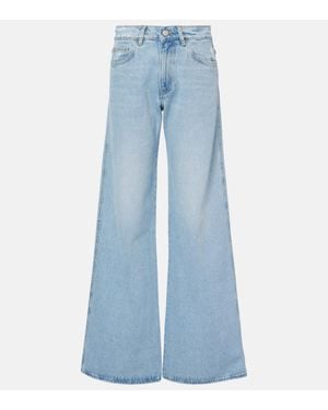 Coperni Leather-Trimmed Wide-Leg Jeans - Blue