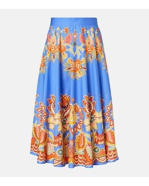 Etro Printed Cotton Midi Skirt - Blue