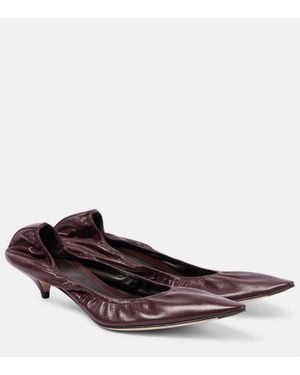 The Row Elasticated Leather Kitten Heel Pumps - Brown