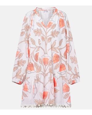 Juliet Dunn Printed Scalloped Cotton Minidress - Red