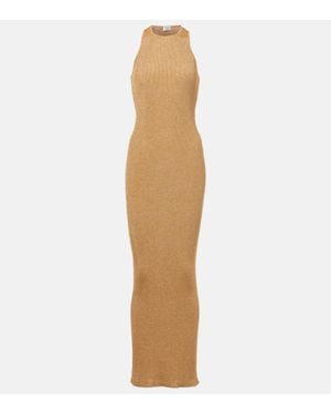 Saint Laurent Robe Longue En Lame - Neutre