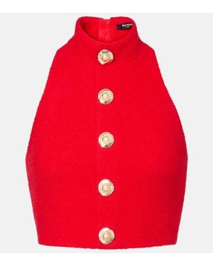 Balmain Halterneck Wool-Blend Crepe Top - Red