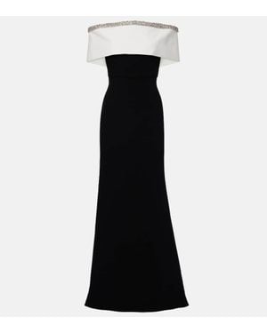 Roland Mouret Embellished Off-Shoulder Crepe Satin Gown - Black