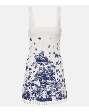 STAUD Le Sable Fringed Beaded Minidress - Blue