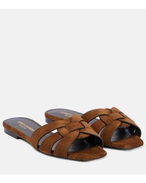 Saint Laurent Tribute Suede Sandal - Brown