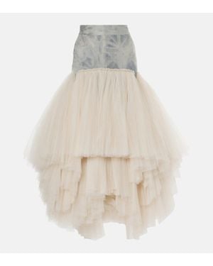 Maticevski Falda Larga Graceful De Denim Y Tul - Blanco