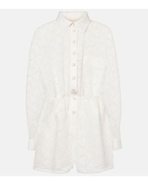 Zimmermann Crush Embroidered Linen Playsuit - White